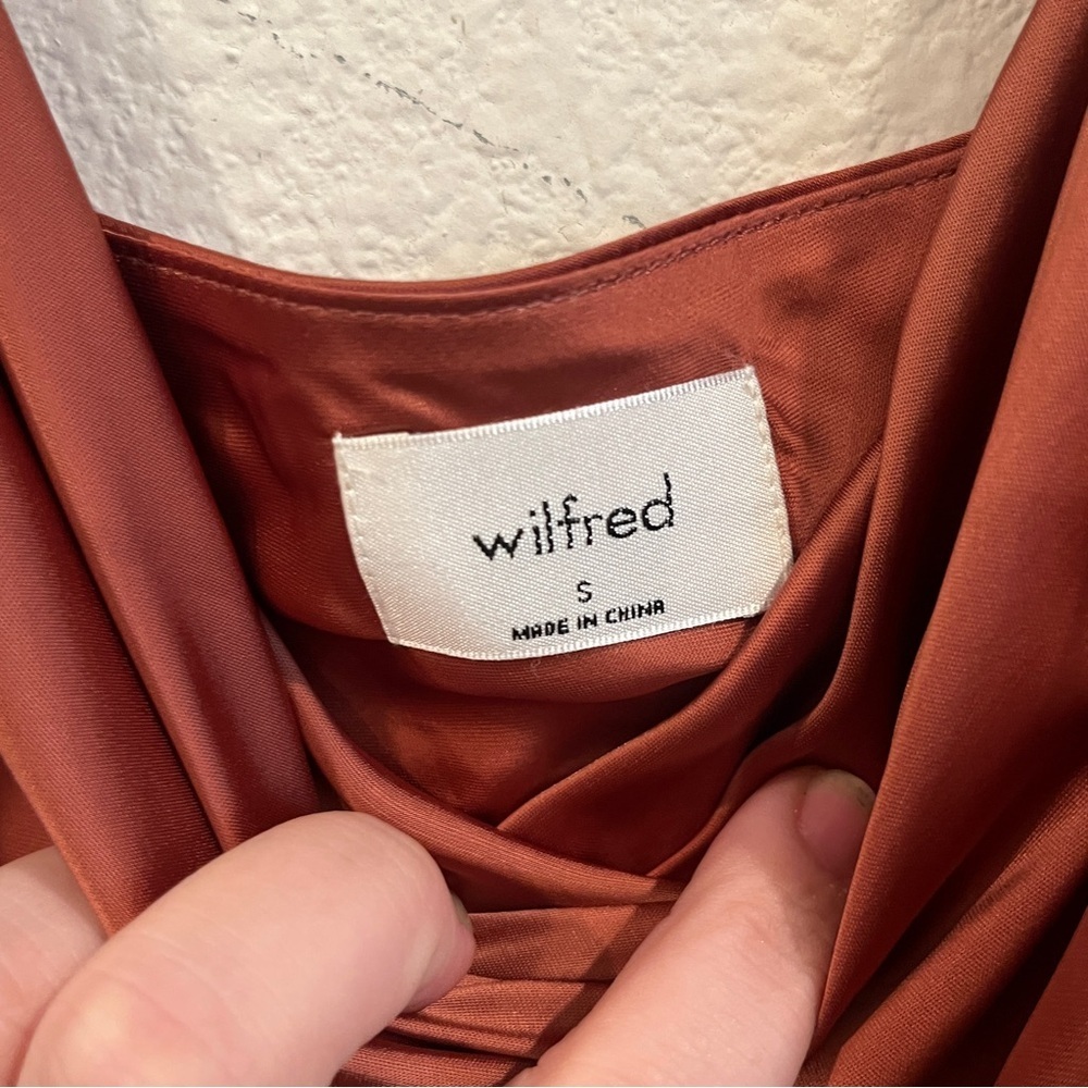 Aritzia Wilfred Only Ruched Slip Dress rust color mini dress cowl neck small - Picture 3 of 10